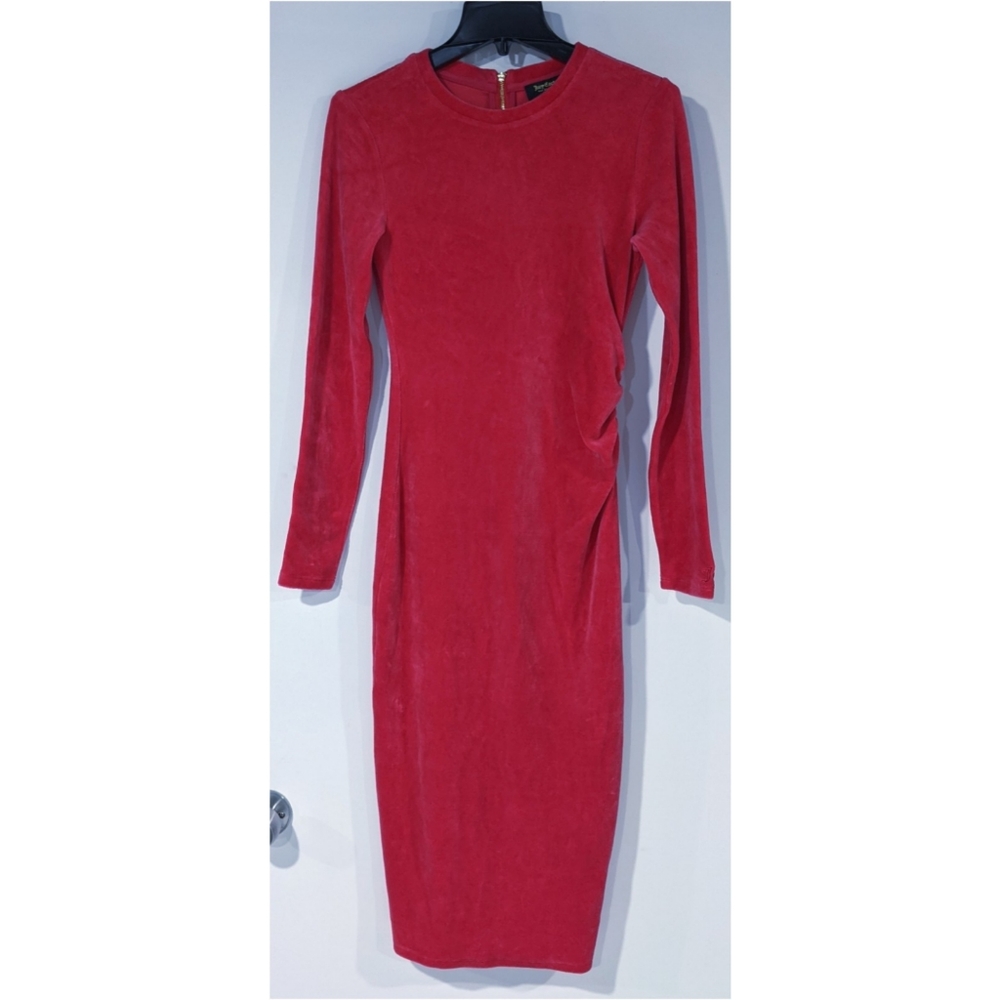 Crushed velvet Juicy Couture rusched hot pink Holiday dress - Picture 2 of 8